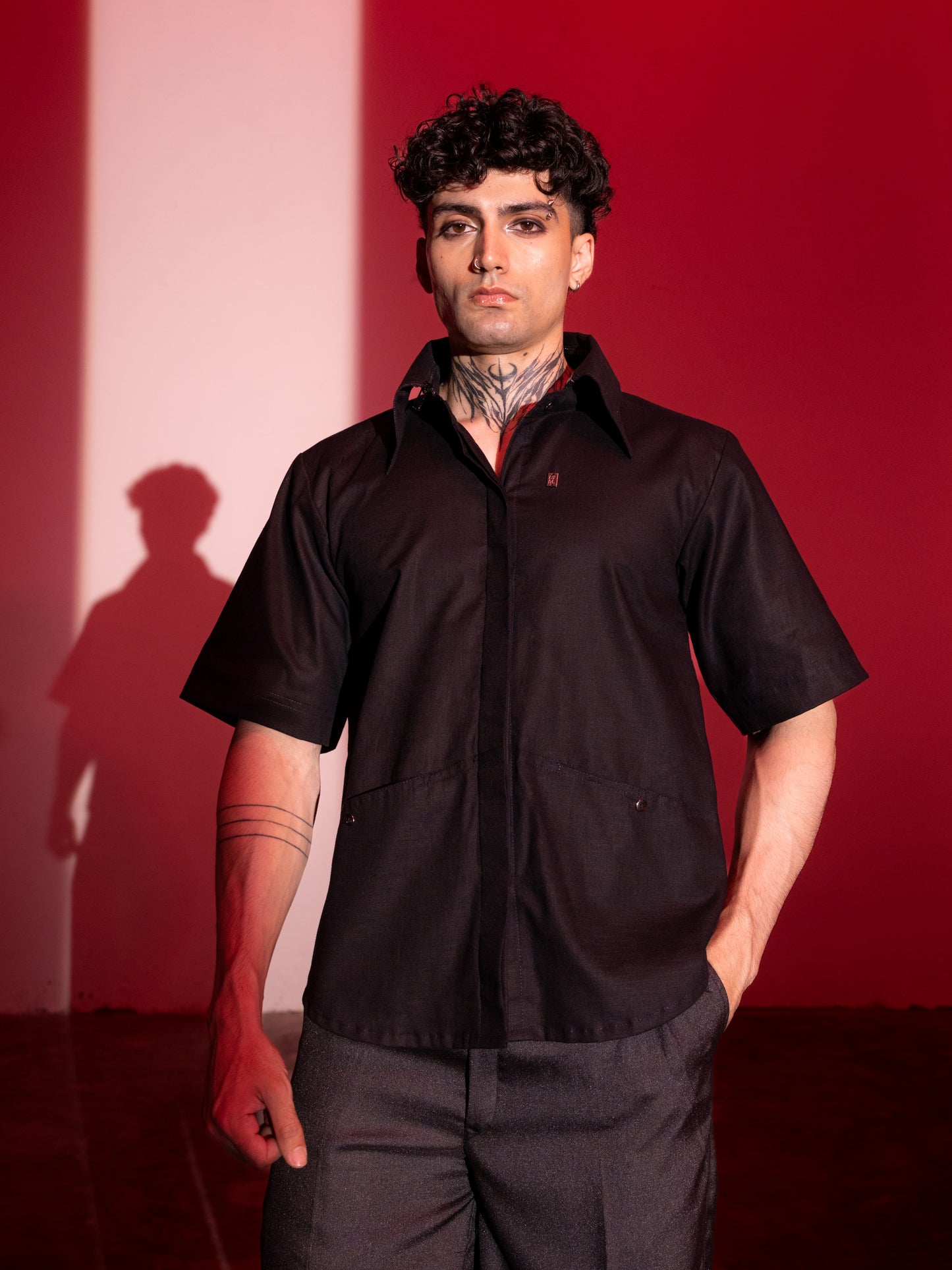 Linen Shirt with Removable Collar Male