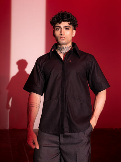 Linen Shirt with Removable Collar Male